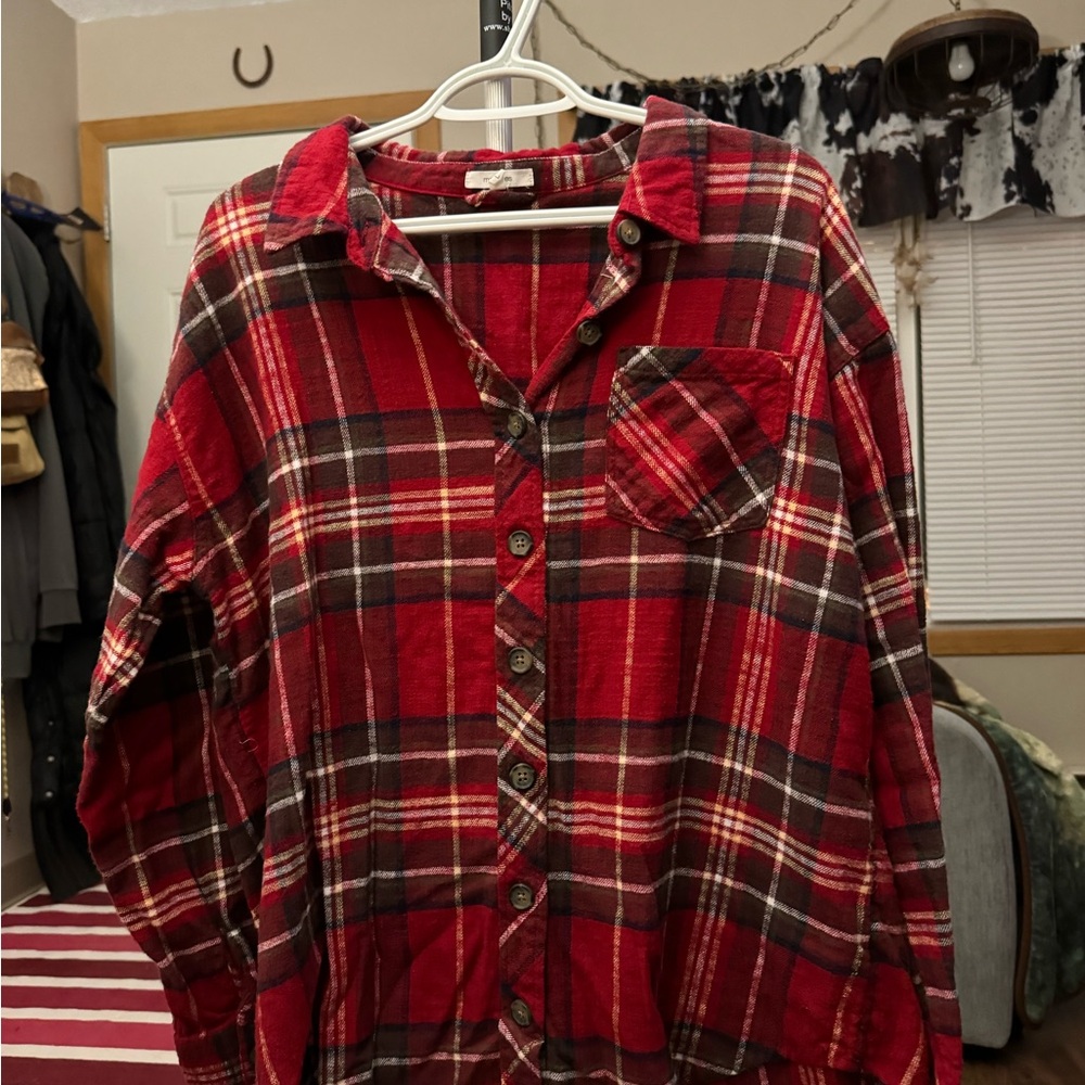 Maurices Red Plaid Button-Up Blouse